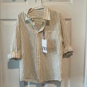 Zara Green and Cream Striped Shirt